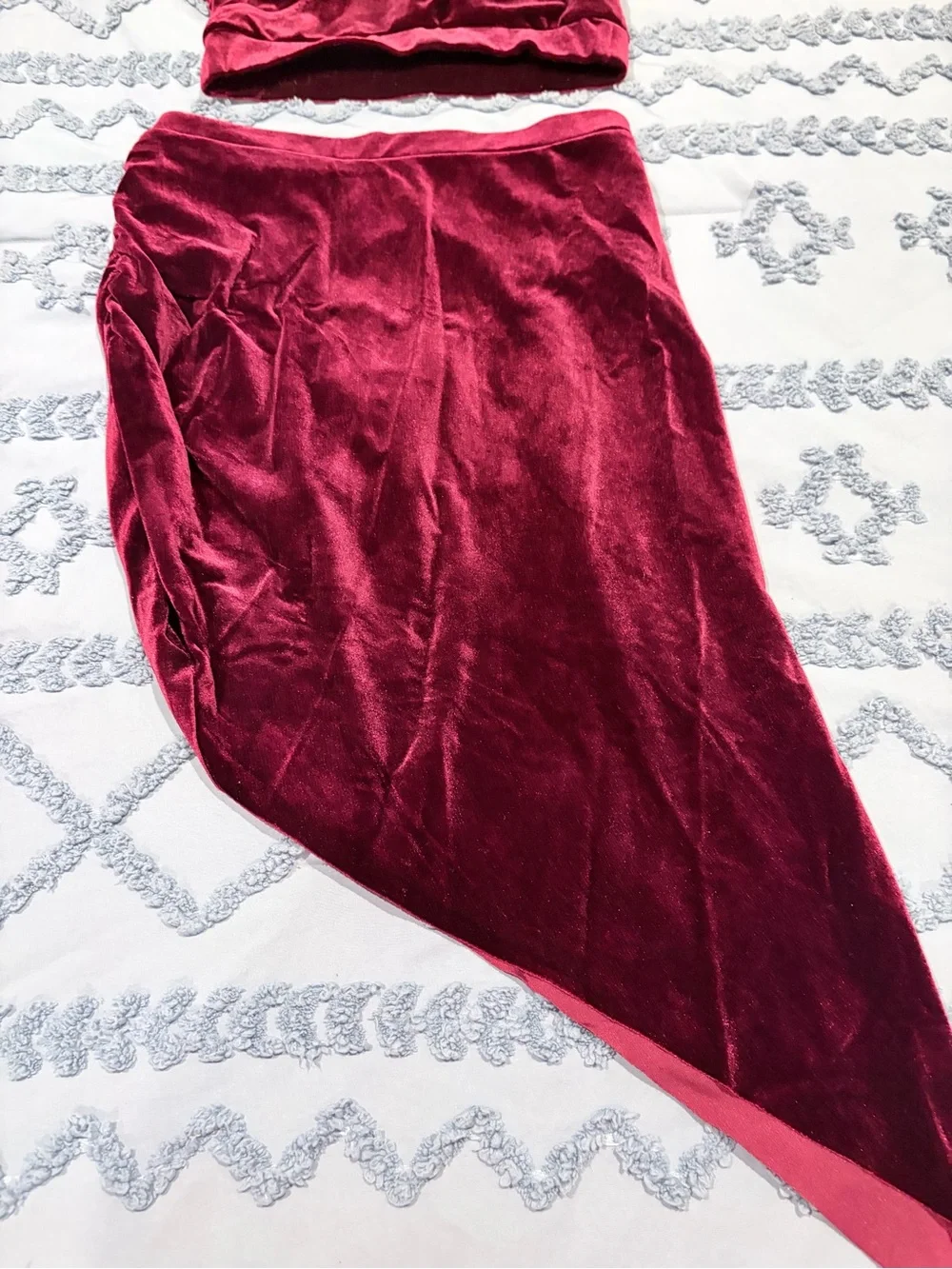 Weissman Burgundy Velvet Dance Costume Set MA Crossover Top & Ruched Skirt